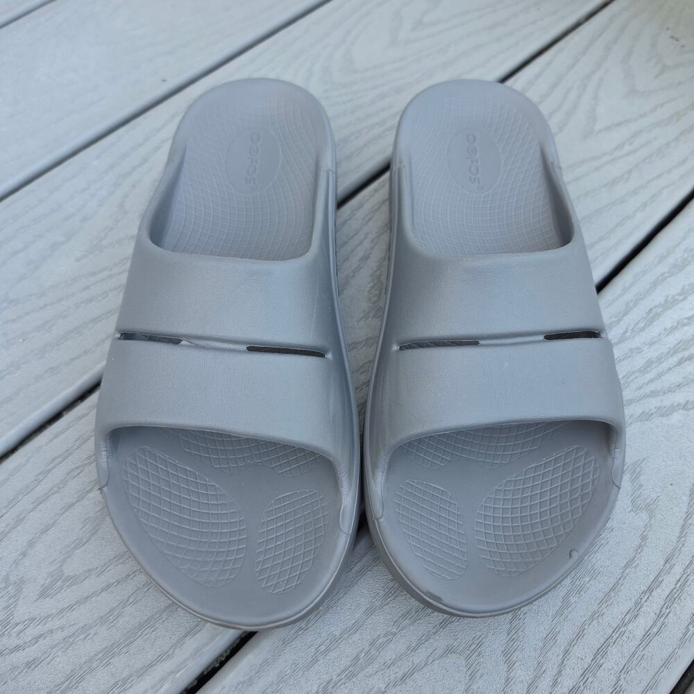 Oofos Unisex Ooahh Recovery Slides Gray Slate, Size Men 9 Women 11